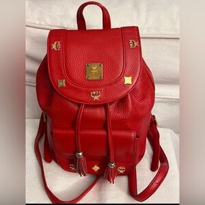 MCM Shoulder Bag Backpack Red Leather MCM Handbag Small Bags Convertible Purse